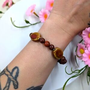 Red Jasper Stone Bead Vintage Toggle Closure Bracelet